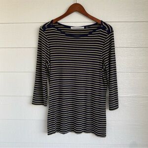 💙💛Max Studio - Navy & Yellow Stripe Long Sleeve Womens Shirt Size L